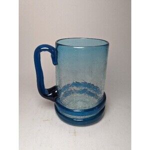 Hand Blown Crackle Art Glass Mug